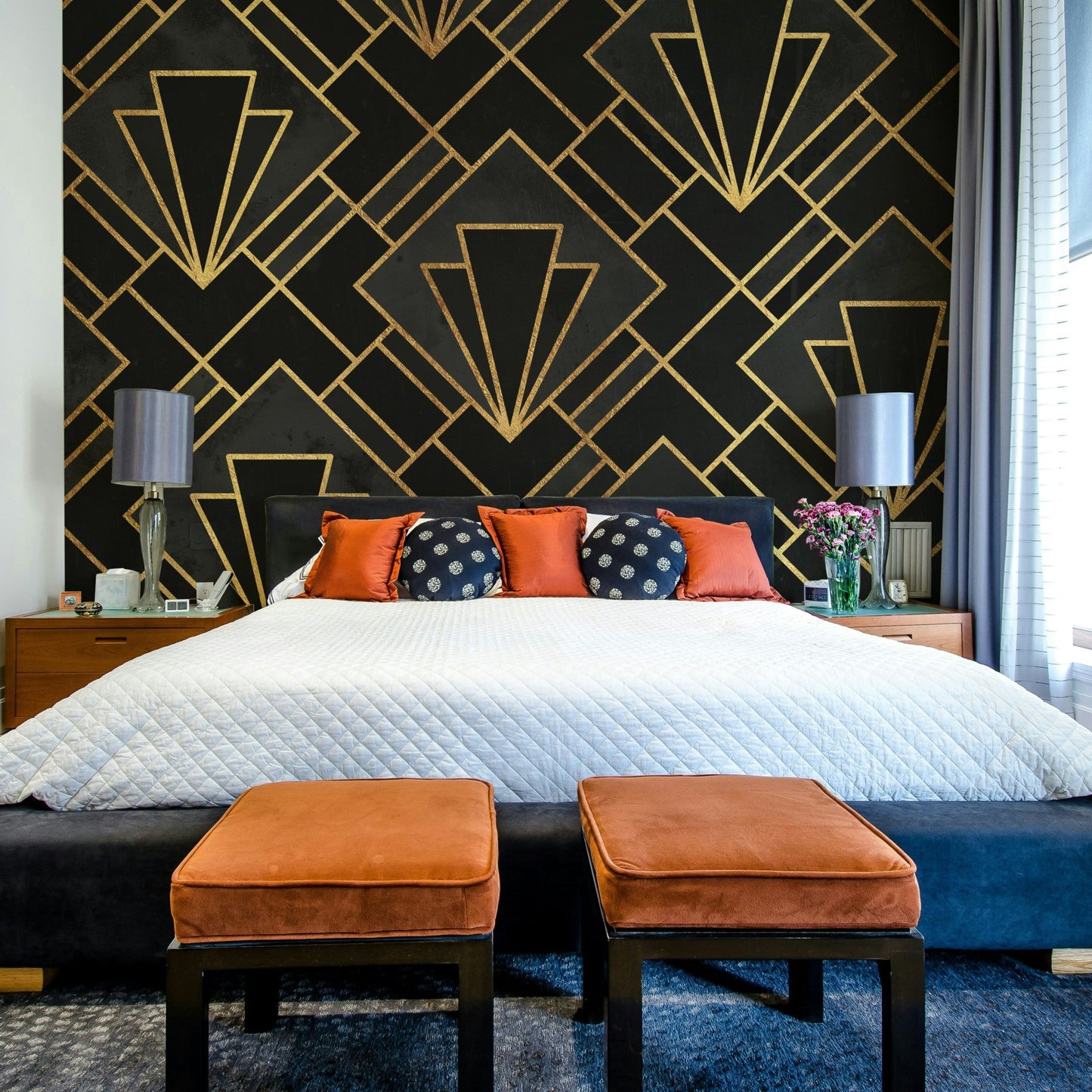 Stunning Black Night Mosaic Art Deco Mural Wallpaper, GD1794