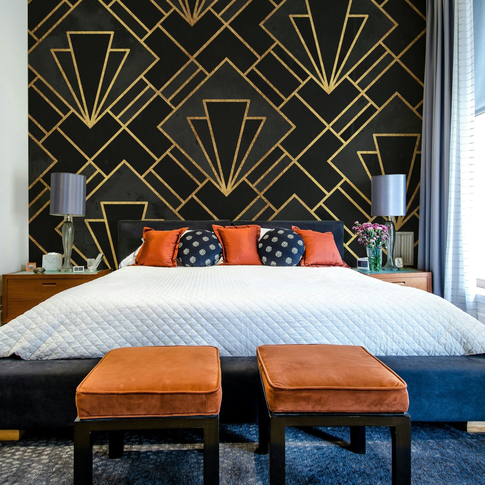 Stunning Black Night Mosaic Art Deco Mural Wallpaper, GD1794