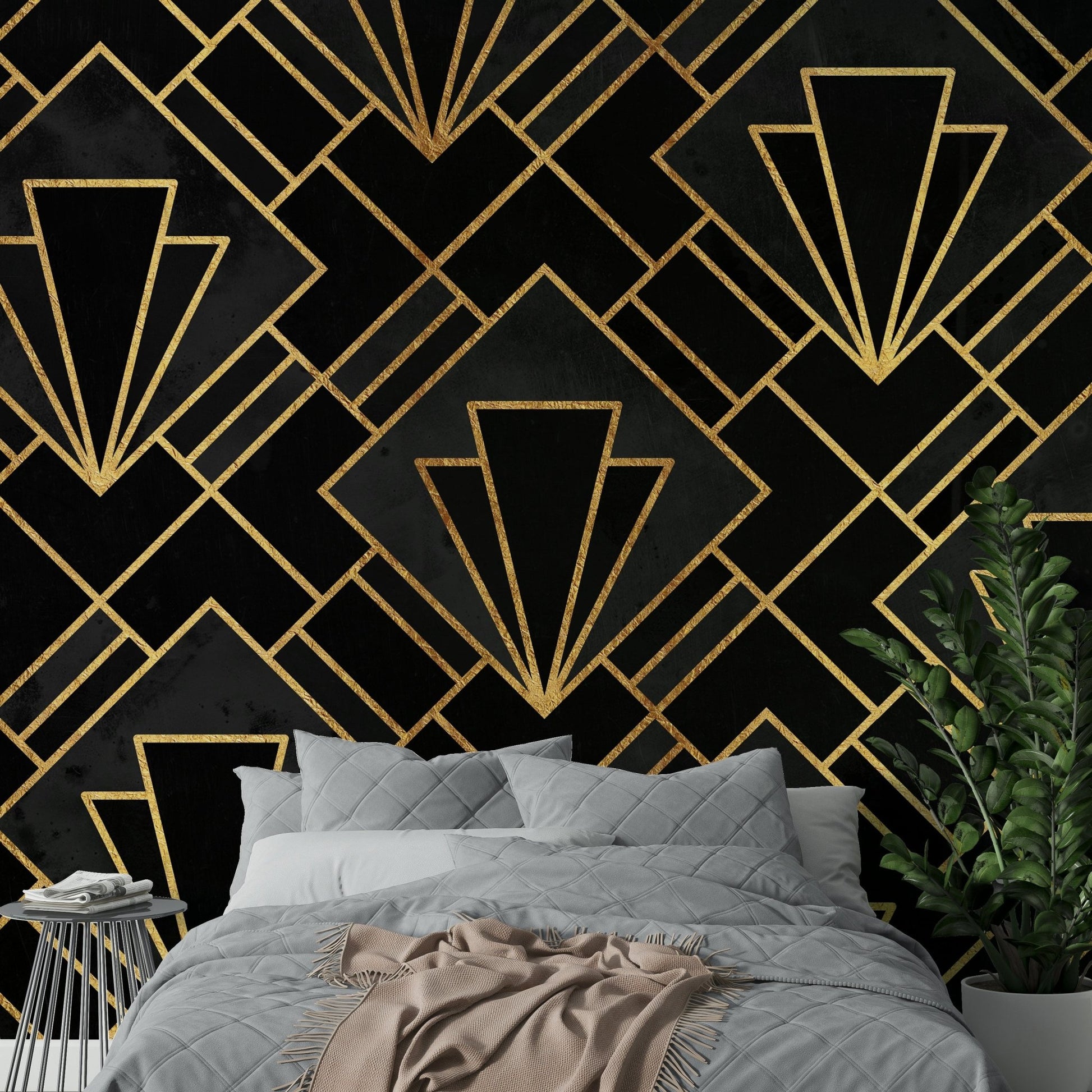 Black Night Art Deco Mural Wallpaper for Stylish Rooms, GD1794