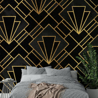 Black Night Art Deco Mural Wallpaper for Stylish Rooms, GD1794