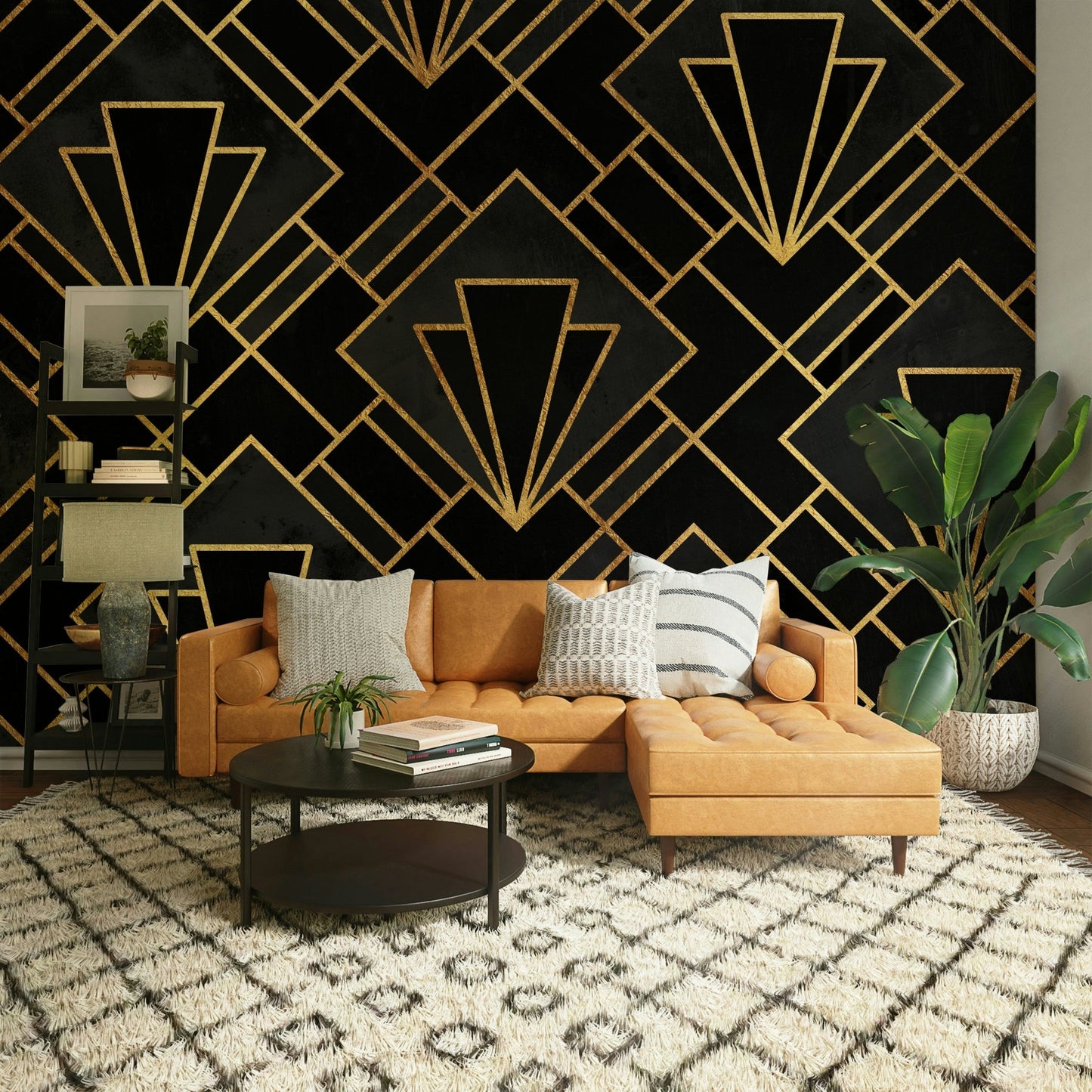 Chic Black Night Mosaic Art Deco Mural Wallpaper, GD1794