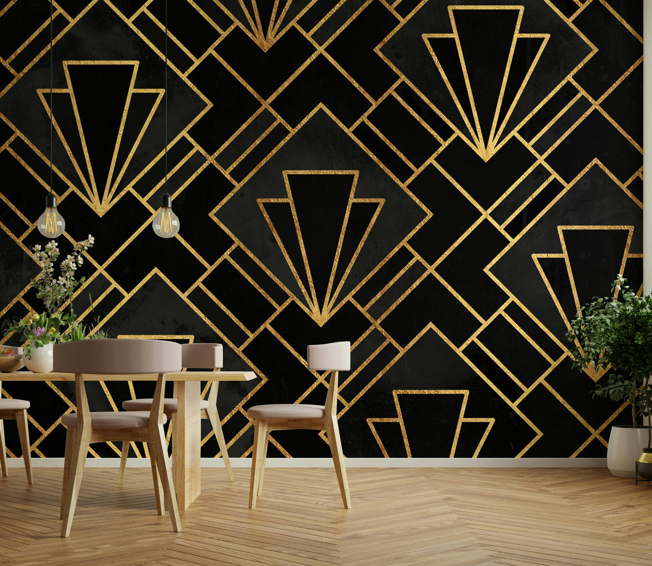 Black Night Art Deco Wall Mural for Modern Spaces

