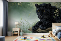 Bedroom with Black Panther Calm Wall Mural and a calm panther backdrop