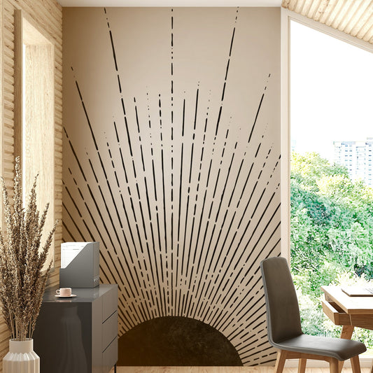 Black Sun Rays Wall Mural on dark background


