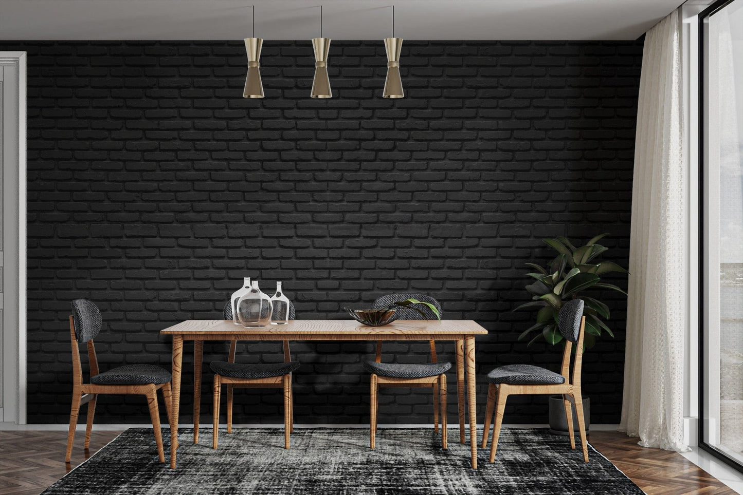 Accent black brick wallpaper for trendy interiors brick-15
