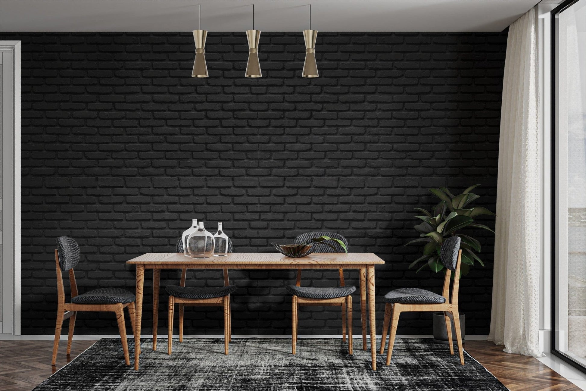 Accent black brick wallpaper for trendy interiors brick-15
