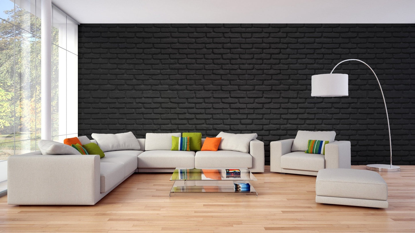 Black textured brick mural wallpaper for interiors brick-15
