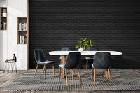 Bold black brick wallpaper accent for modern office walls
