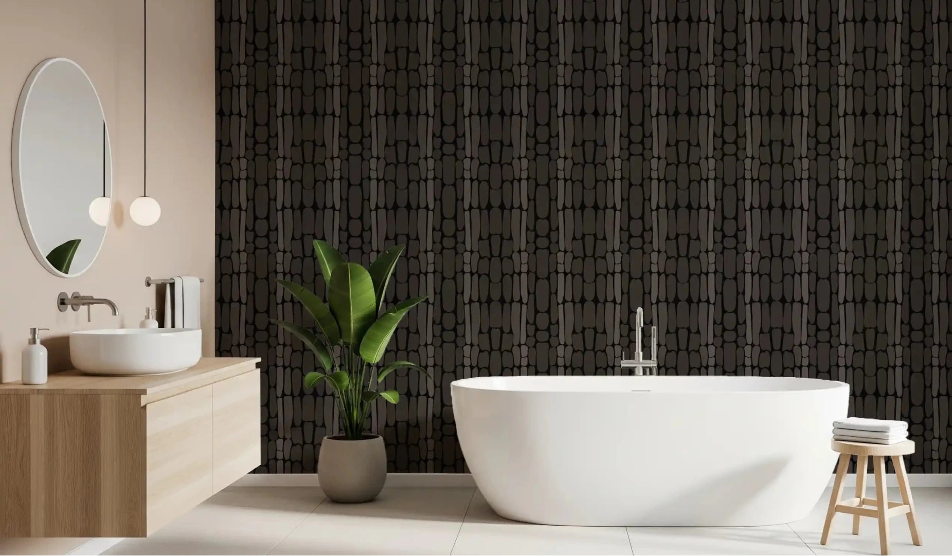 Bathroom turns architectural beside this Black Textured Stone Abstract wallpaperGD9556