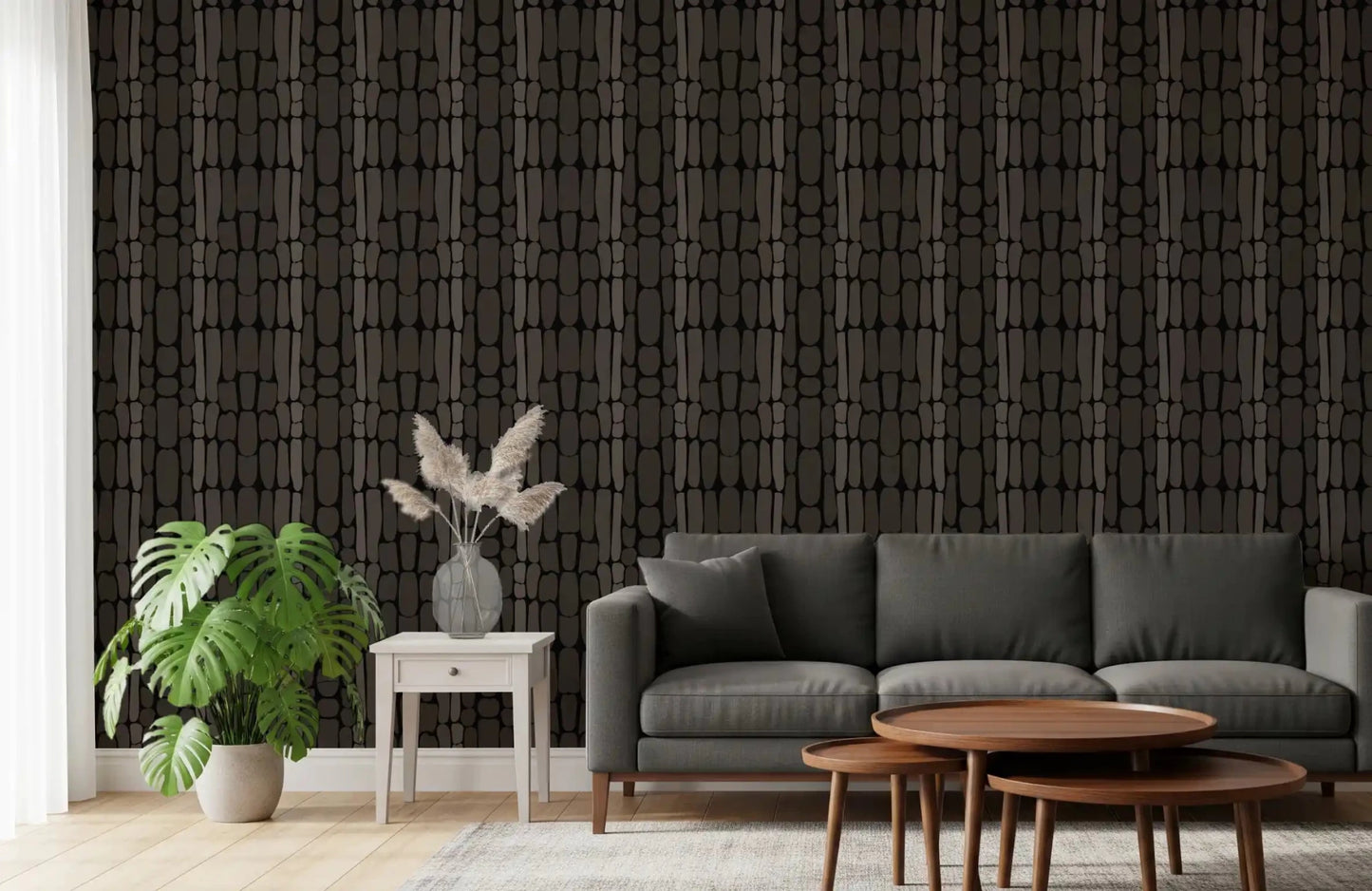 Lounge corner gets a tactile lift from this stone-shape wallpaperGD9556