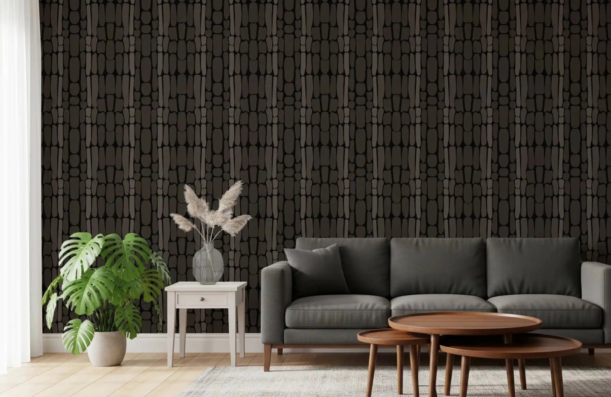 Lounge corner gets a tactile lift from this stone-shape wallpaperGD9556