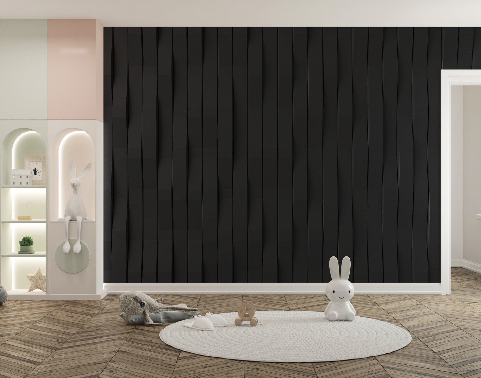 Textured black tiled wallpaper for bold accents
