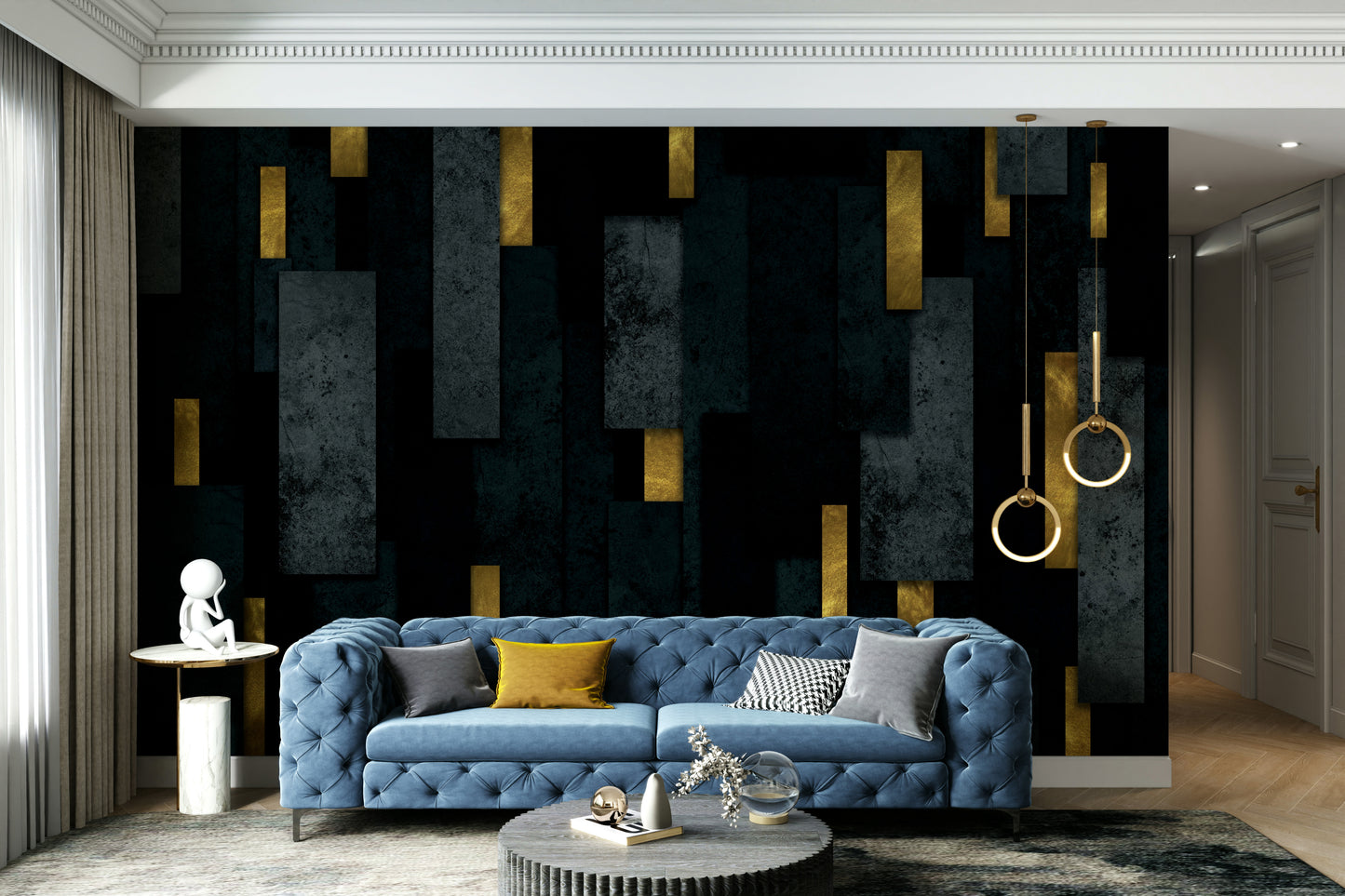 Modern Black Urban Charcoal Spires Wall Mural

