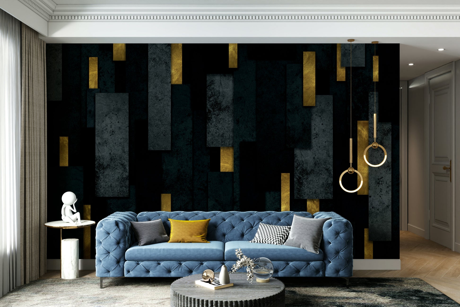 Modern Black Urban Charcoal Spires Wall Mural

