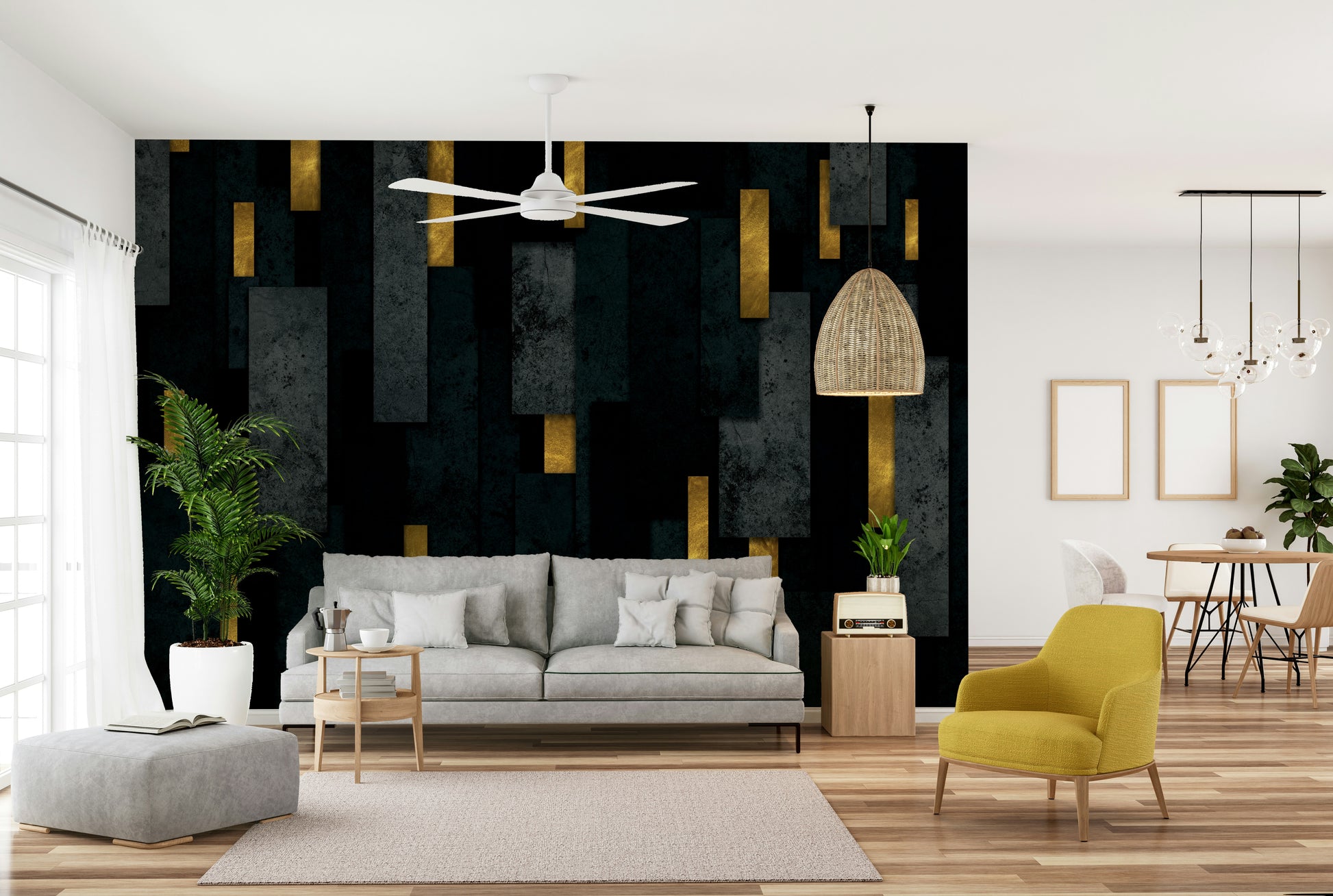 Urban Charcoal Spires Mural: Sleek Wall Art Design

