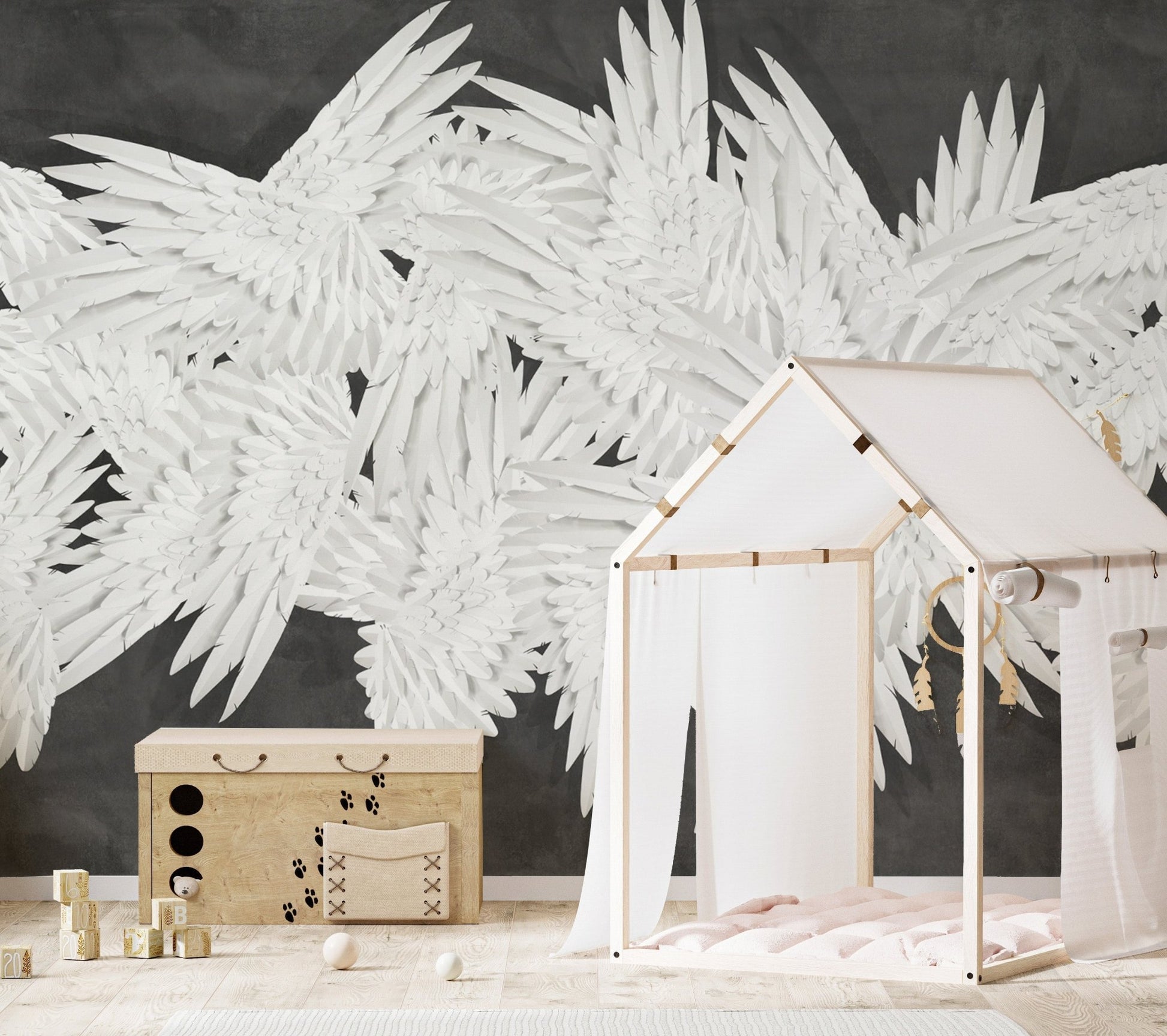 Hermes-inspired mural featuring radiant black velvet textures., B636