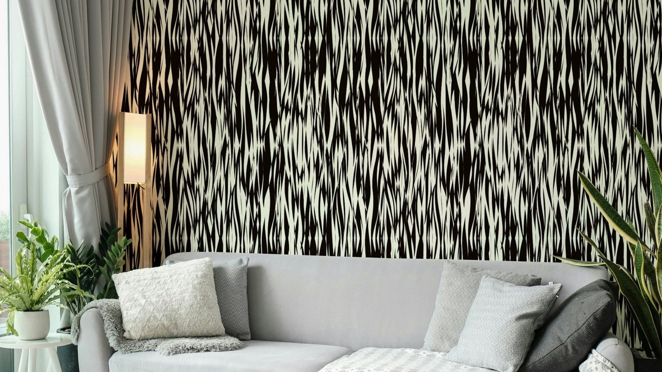 Swirling black lines wall mural.
