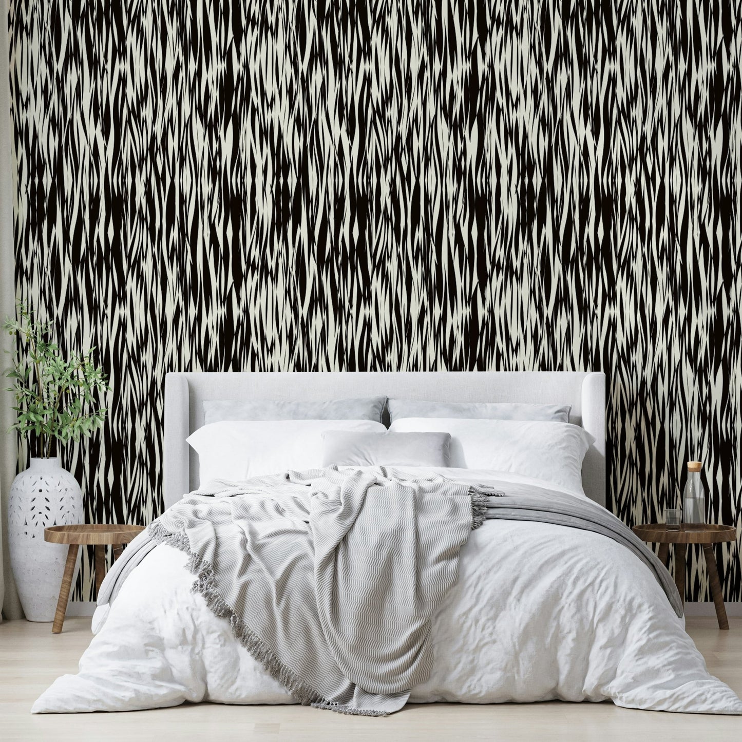 Dramatic black waves mural.
