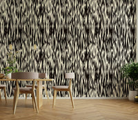 Black waves on a white background mural.
