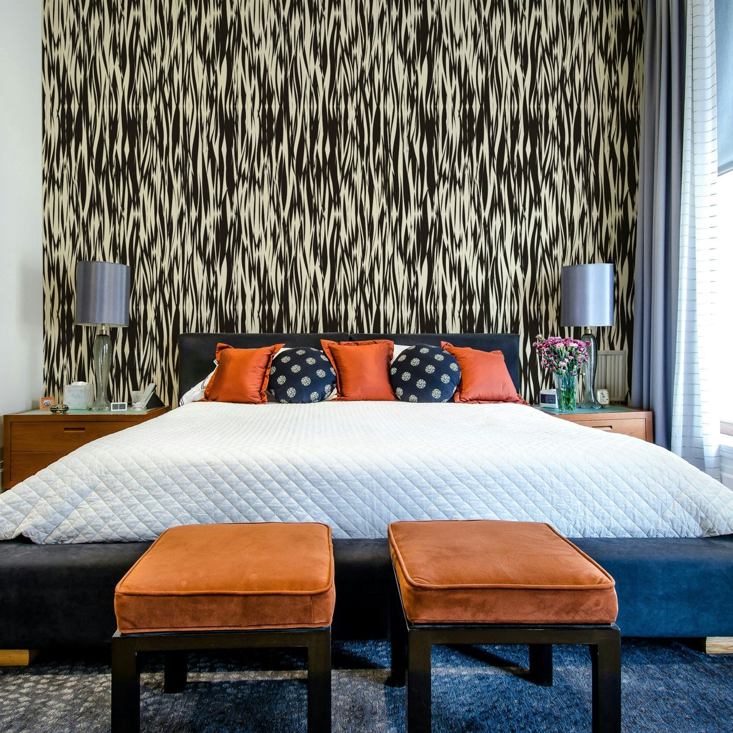 Dramatic black waves mural.
