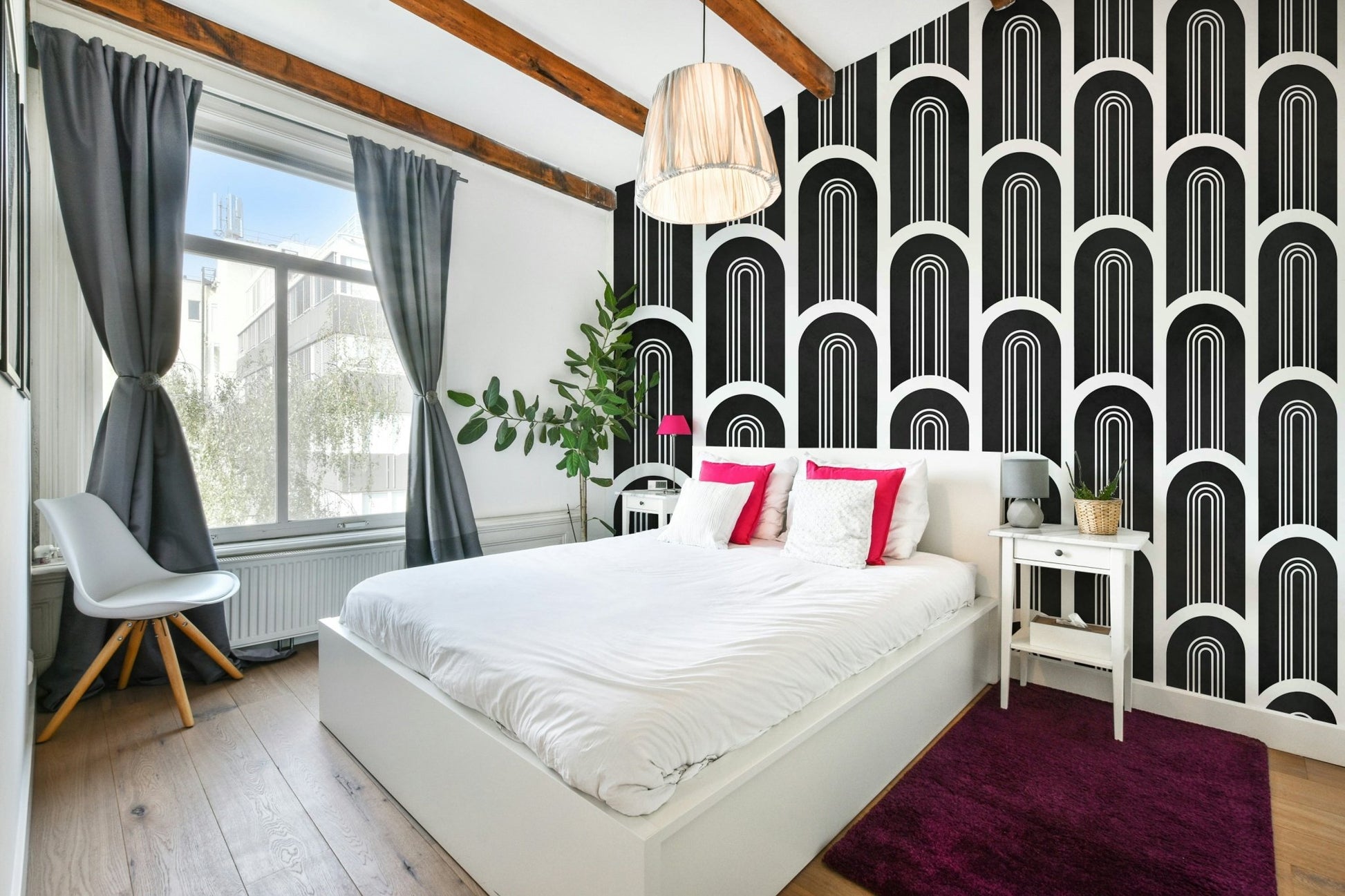 Graphic black arch design on wall mural, GD2628
