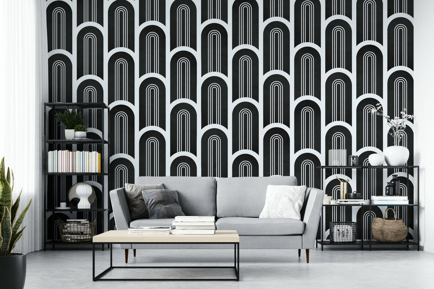 Classic black and white arches wallpaper, GD2628