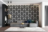 Geometric arch mural wallpaper in black and white, GD2628