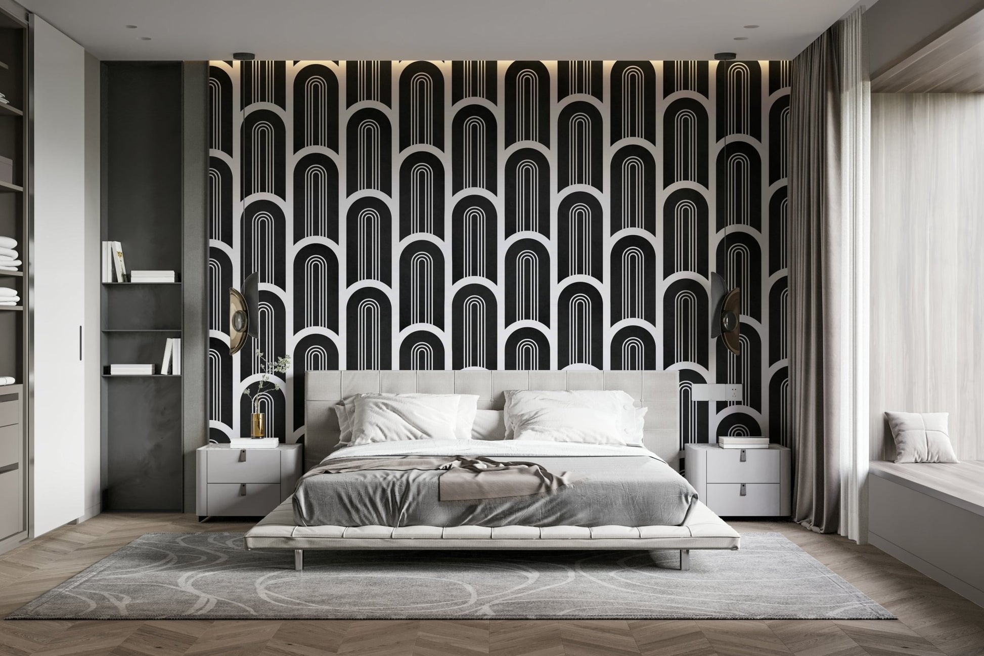 Full view of black & white arch wallpaper, GD2628