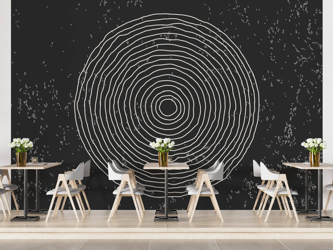 Black & White Concentric Circles Wallpaper Mural