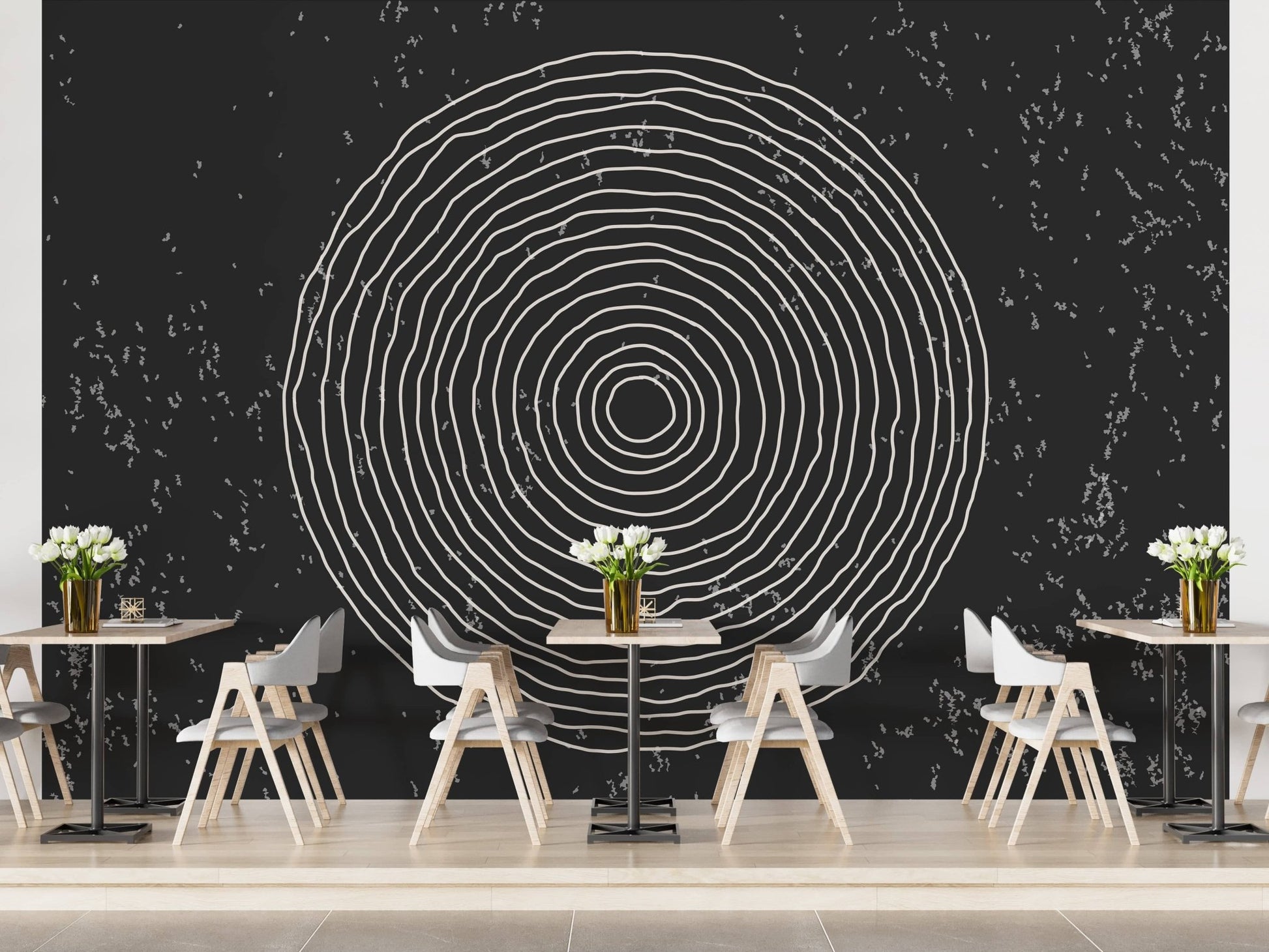 Black & White Concentric Circles Wallpaper Mural