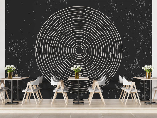 Black & White Concentric Circles Wallpaper Mural A264