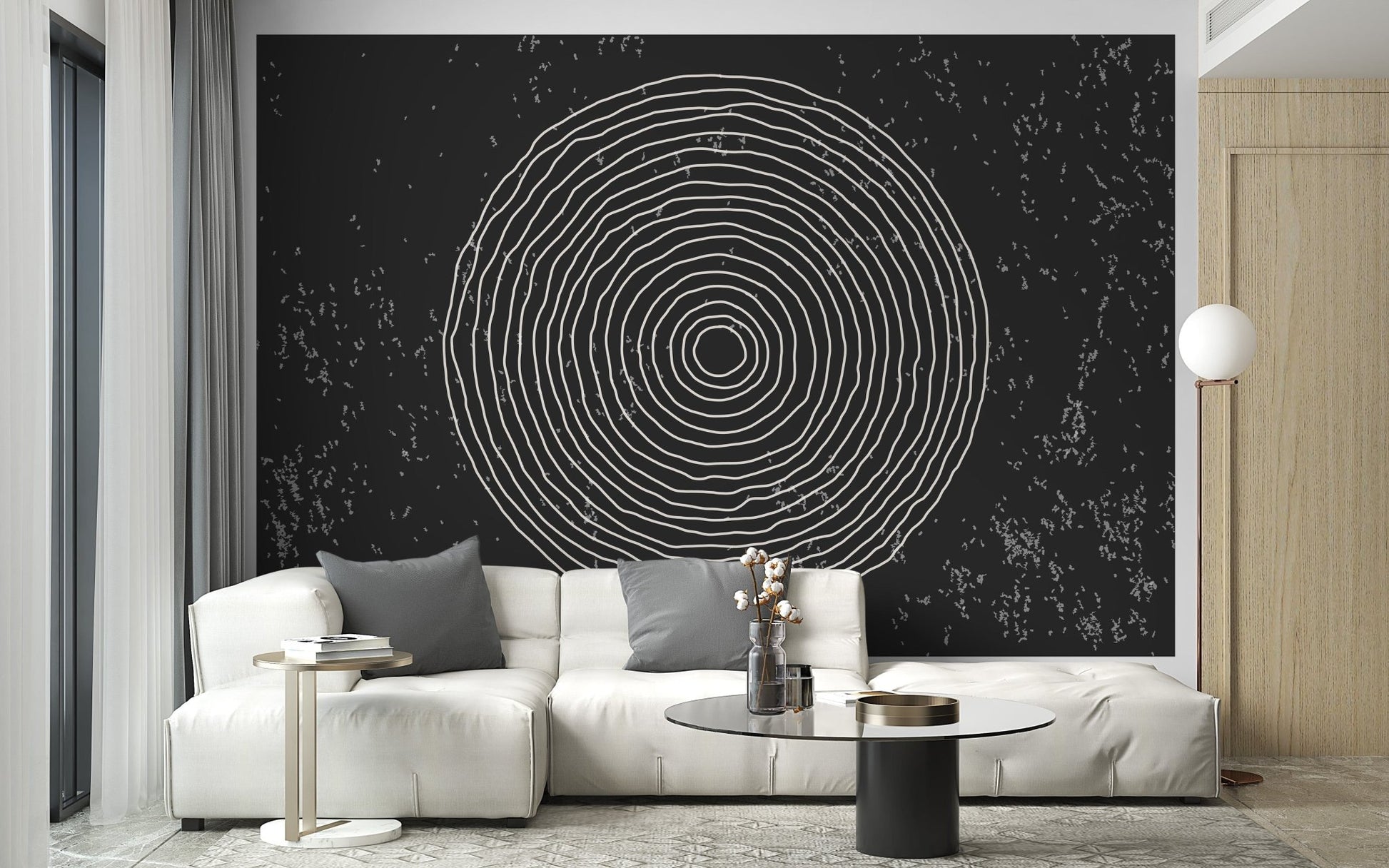 Black & White Concentric Circles Wallpaper Mural - Giffywalls