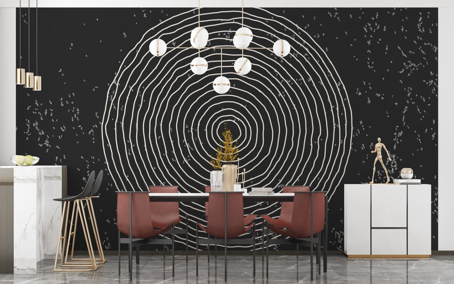 Black & White Concentric Circles Wallpaper Mural - Giffywalls