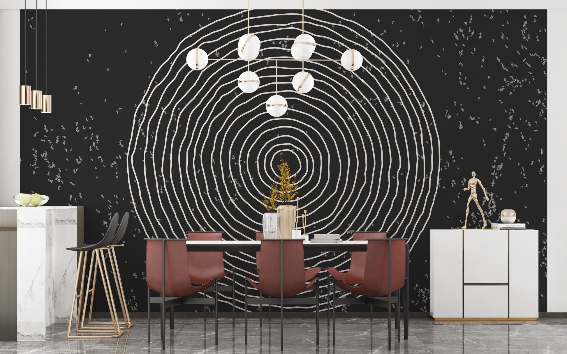 Black & White Concentric Circles Wallpaper Mural - Giffywalls