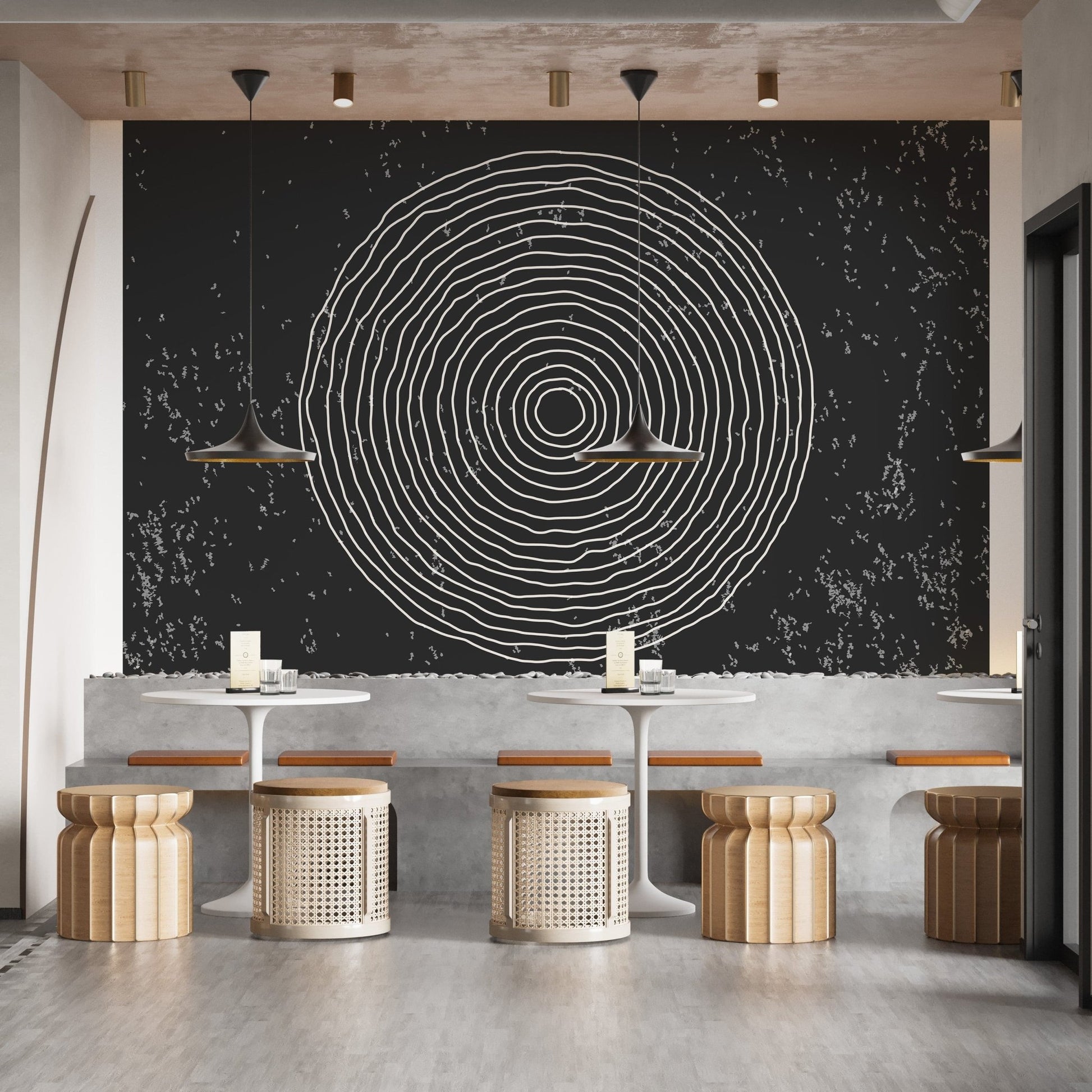 Black & White Concentric Circles Wallpaper Mural - Giffywalls