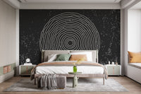 Black and white concentric circles wallpaper mural
