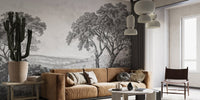 Black & White Fog Covering Trees Forest Wallpaper Mural - Giffywalls