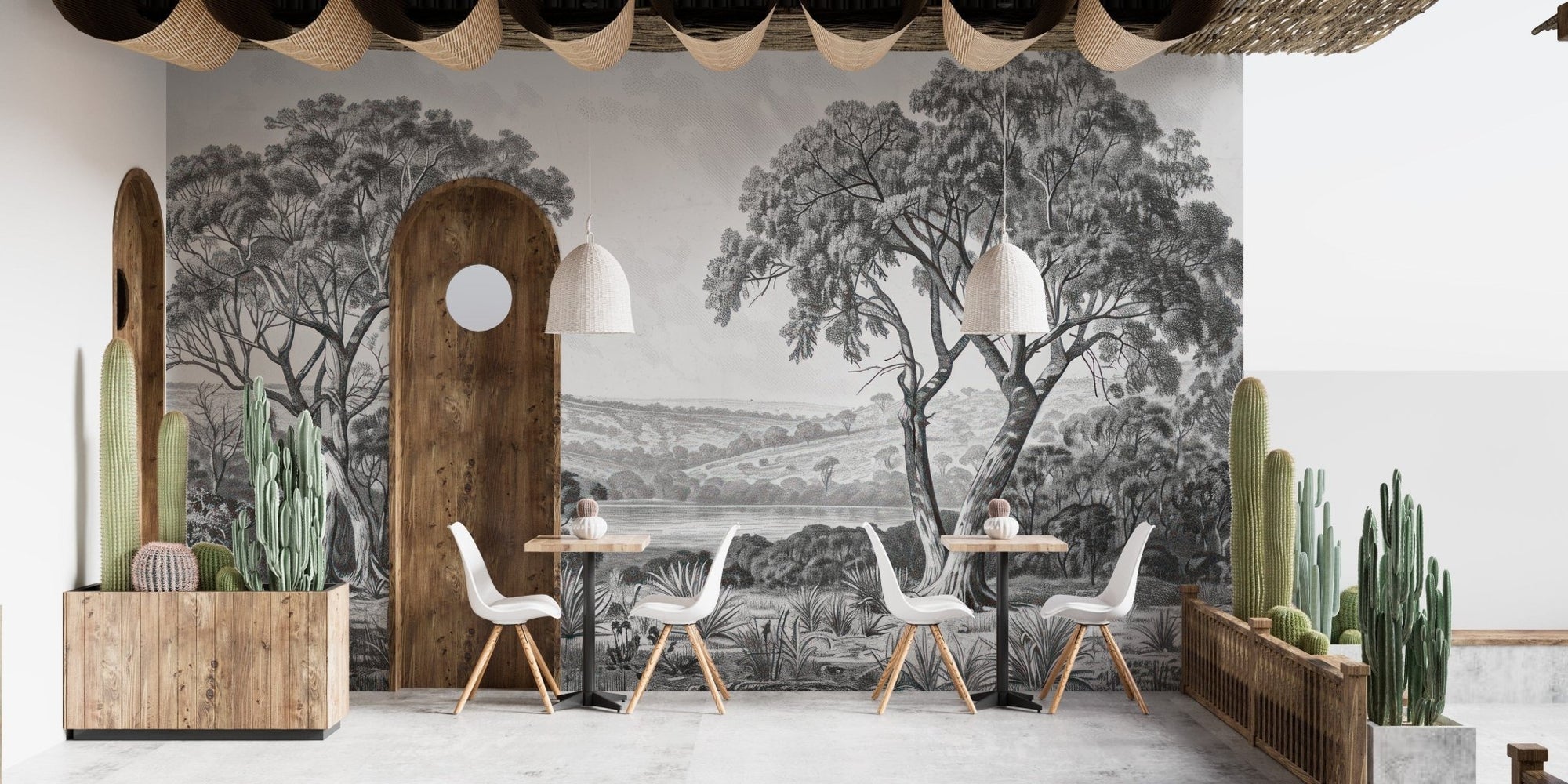 Black & white foggy forest wallpaper mural A383

