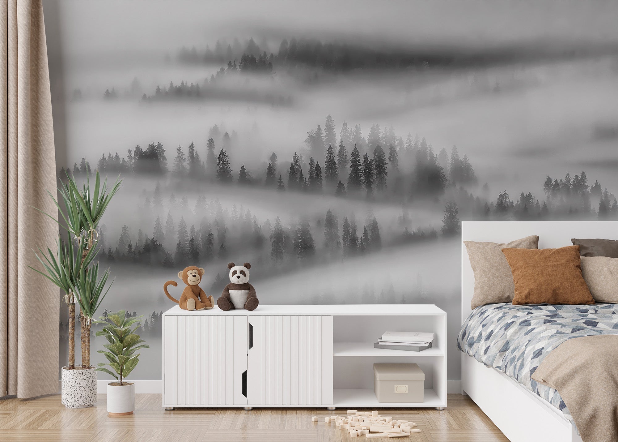 Black White Foggy Forest Wallpaper, C250