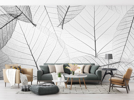 Bold black and white leaf veins mural
A145