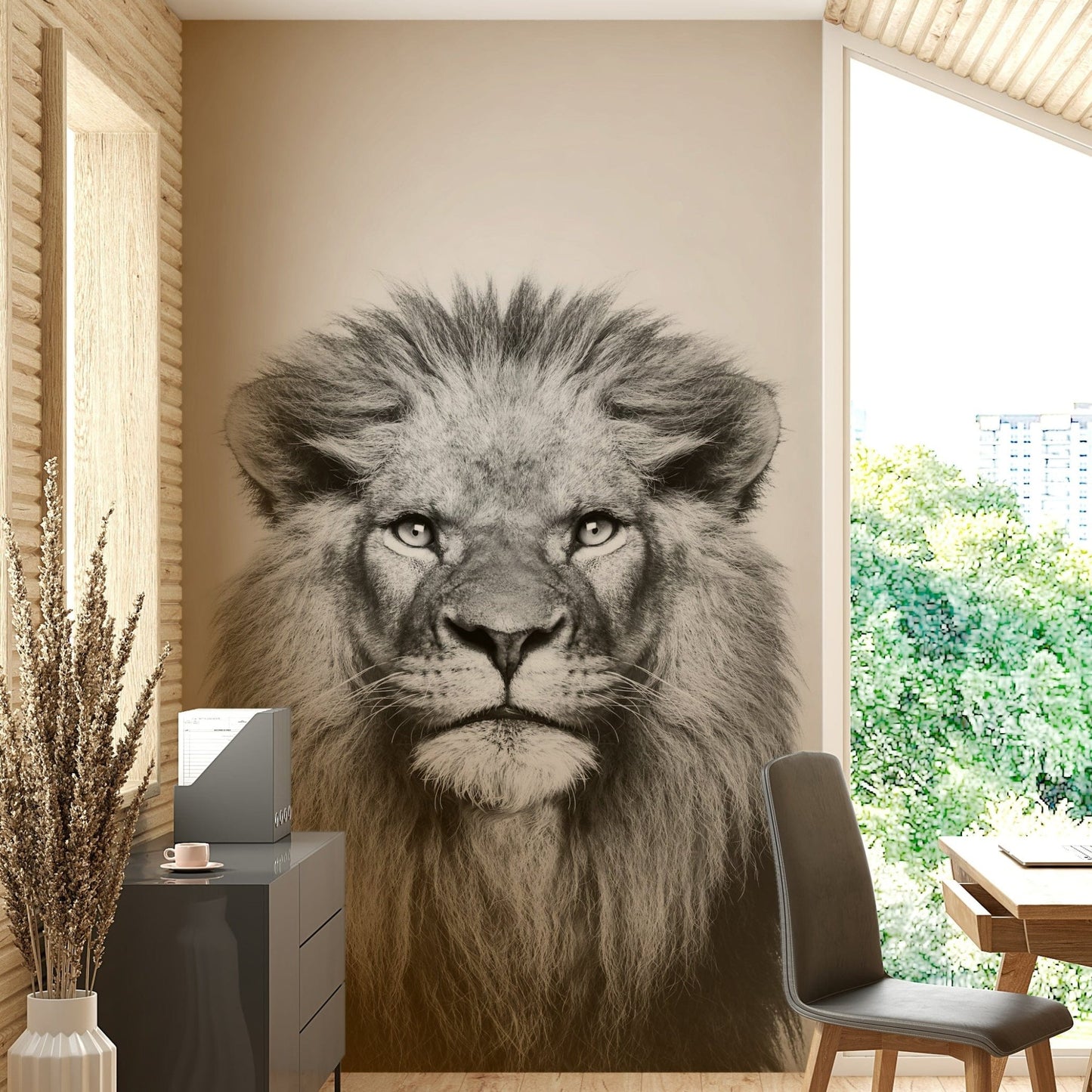 Grayscale lion with sharp eyes GD311