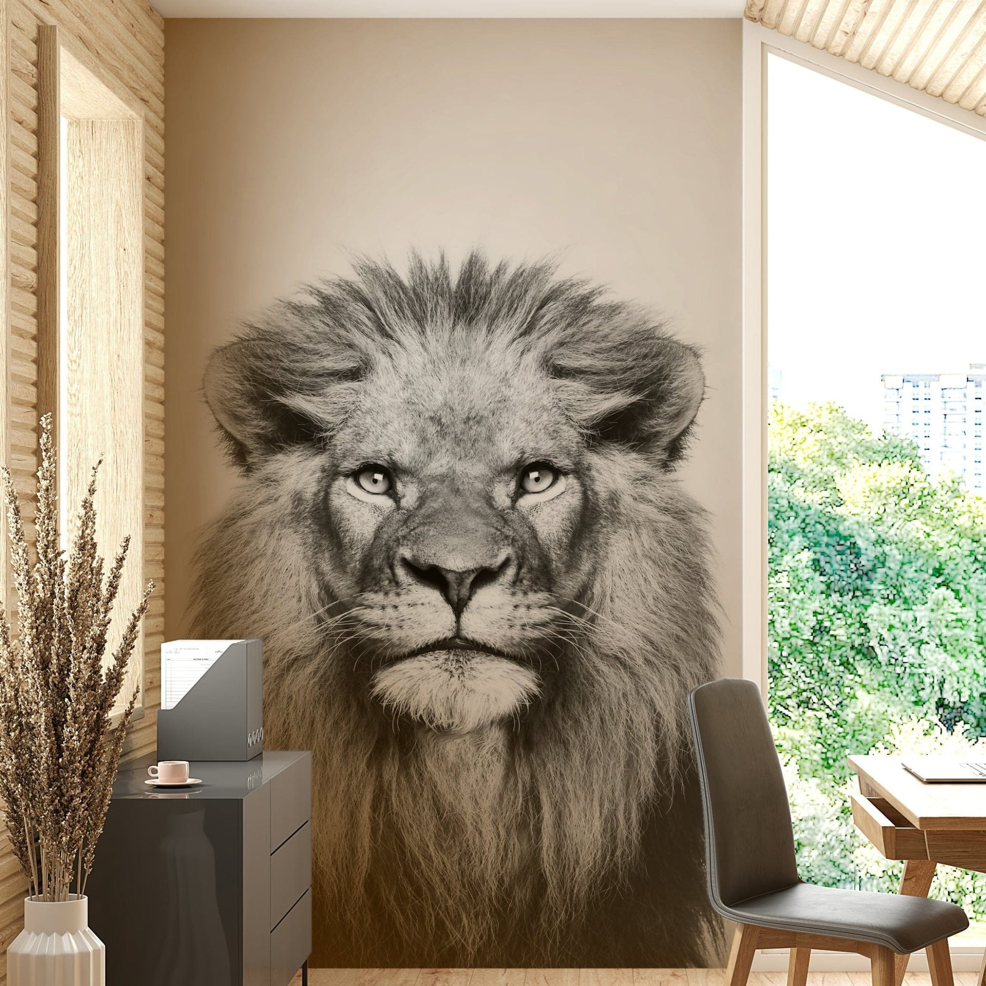 Grayscale lion with sharp eyes GD311