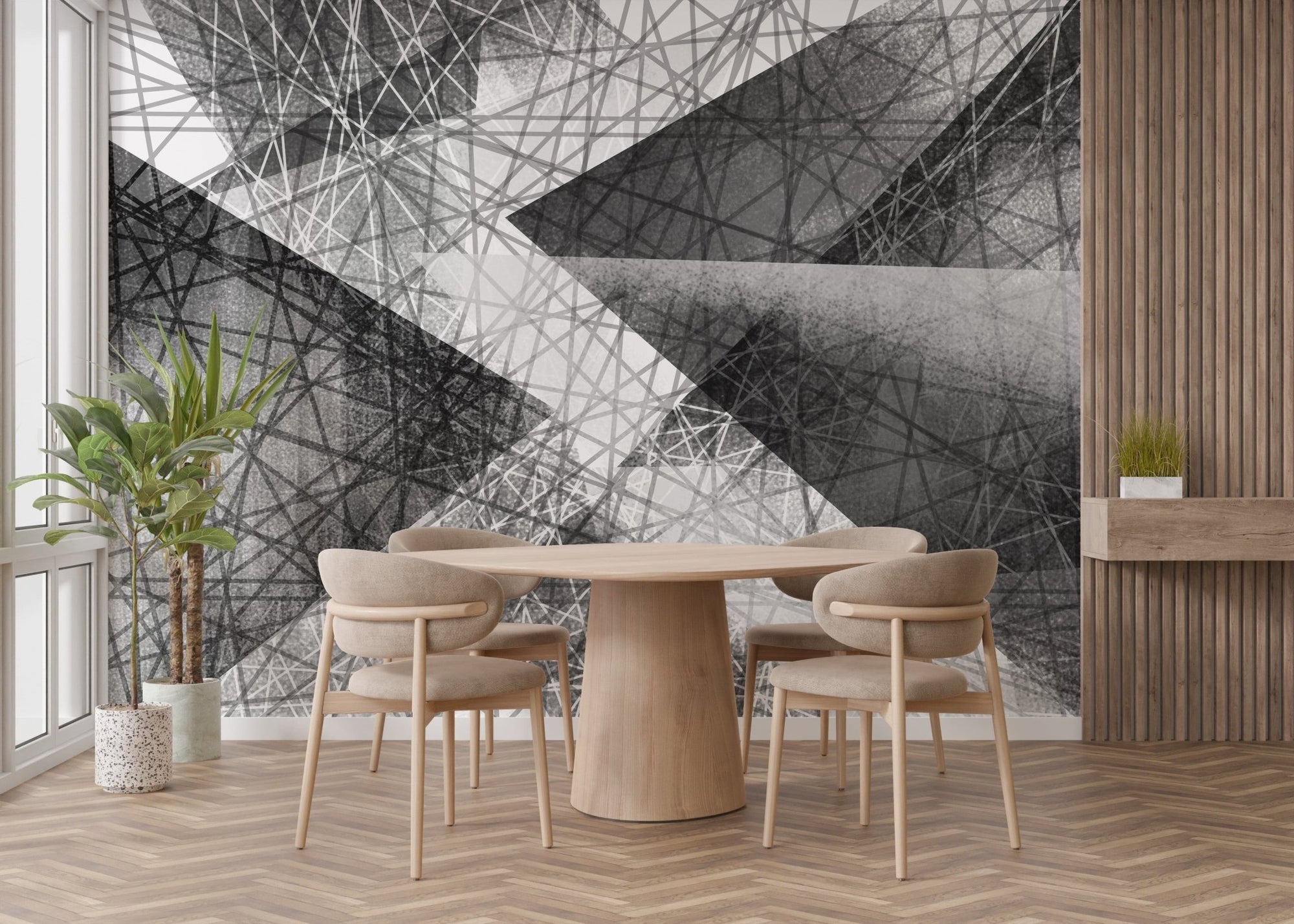 Bold black and white geometric art wallpaper A231
