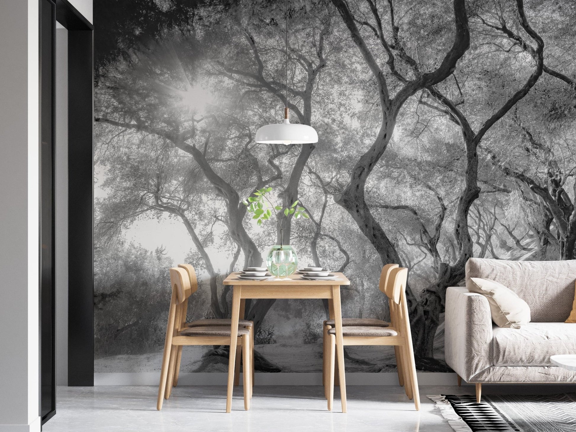 Black & White Natural Olive Groves Forest Wallpaper - Giffywalls A238
