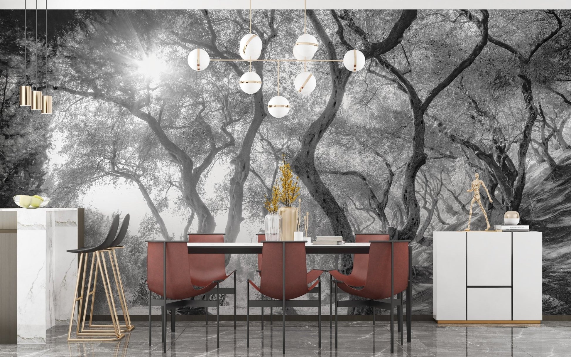 Black & White Natural Olive Groves Forest Wallpaper - Giffywalls A238