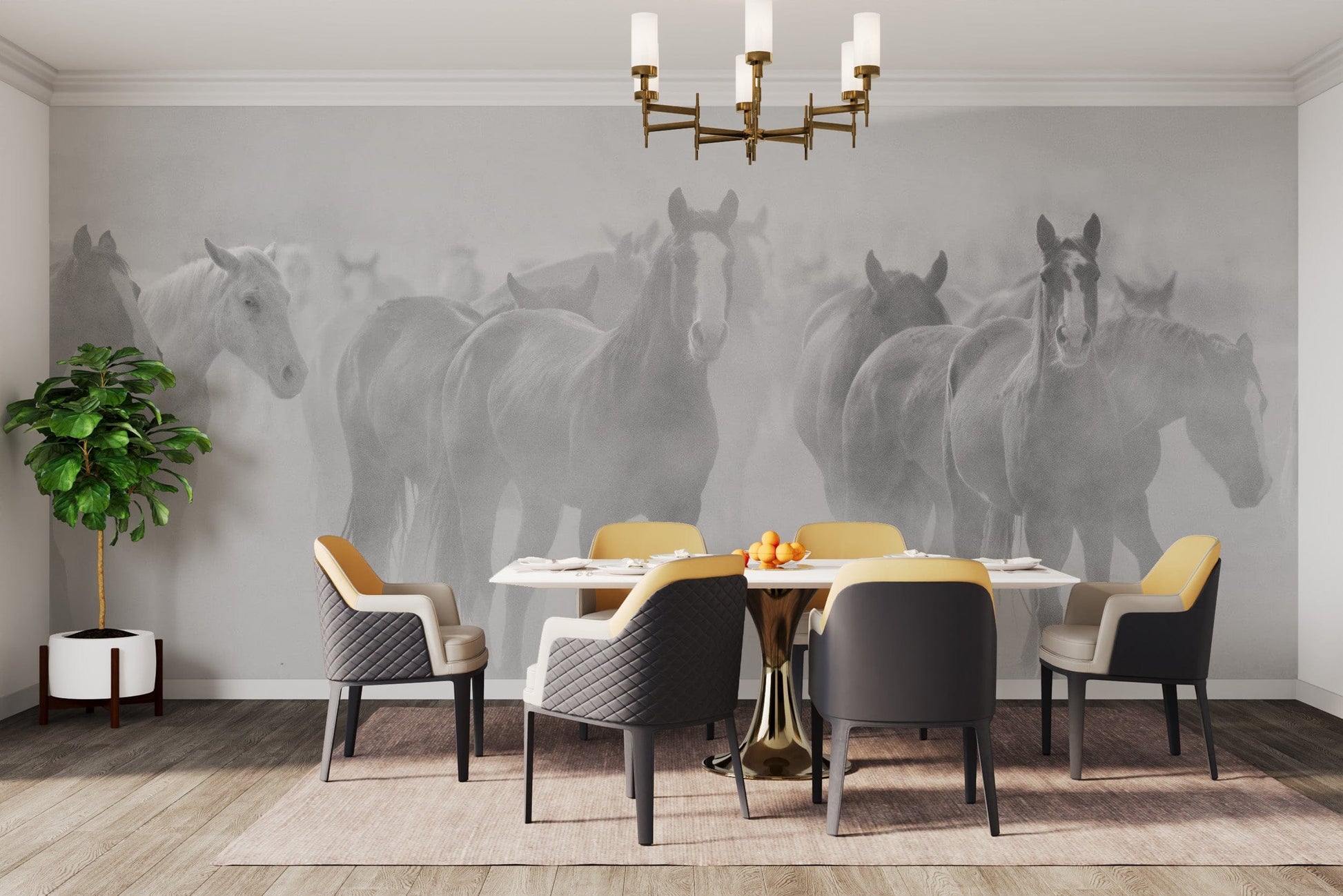 Black White Seven Horse Wallpaper Murals - Giffywalls