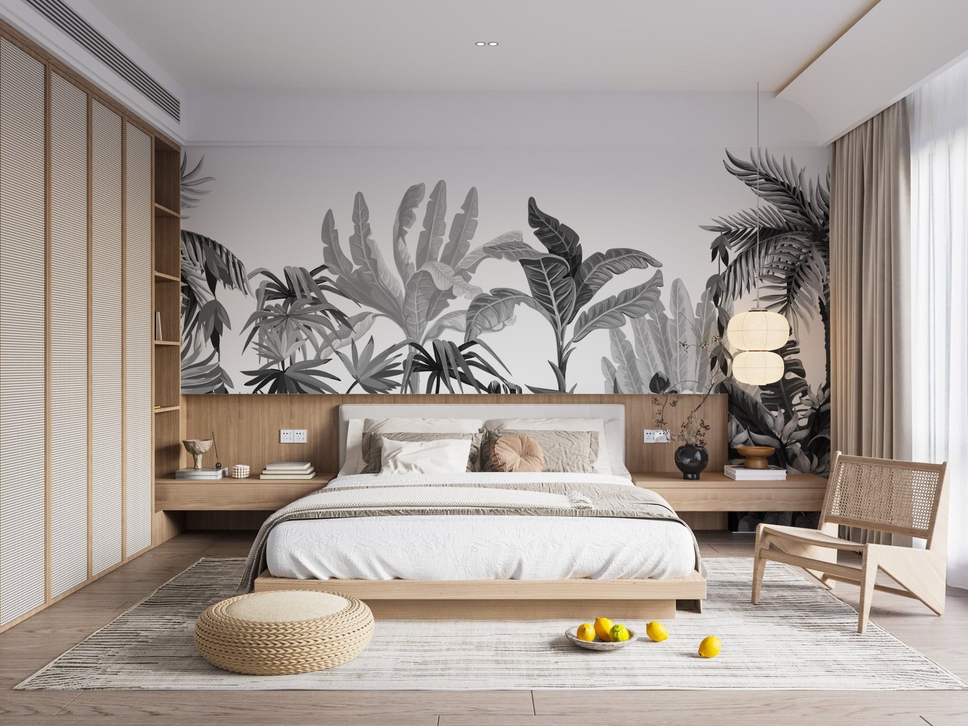 Tropical-inspired monochrome mural for sleek interiors A833, A660