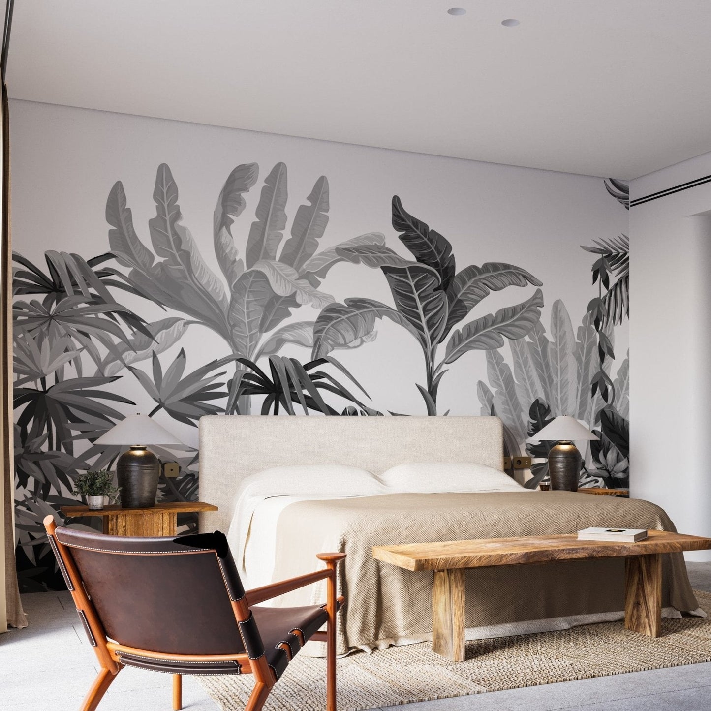 Black and white banana leaves mural for unique walls A833, A660