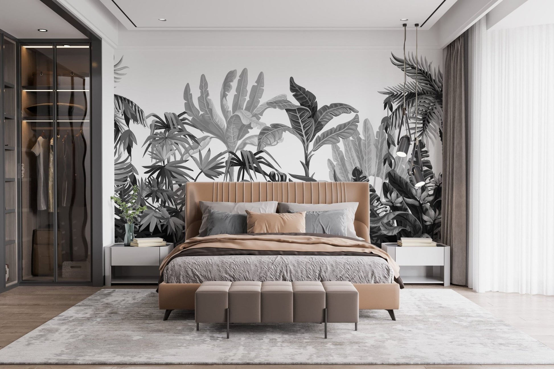 Tropical banana leaves wallpaper for chic wall design A833, A660