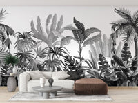 Black & White Tropical Banana Leaves Wallpaper Mural - Giffywalls A833, A660